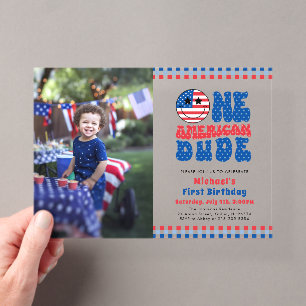 Invitations En Acrylique Un Américain 4 juillet Photo Premier Anniversaire