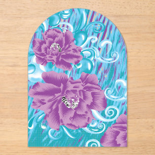 Invitations En Acrylique Un design textile dynamique avec violet et turq