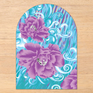 Invitations En Acrylique Un design textile dynamique avec violet et turq