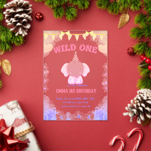 Invitations En Acrylique Un joli éléphant sauvage 1er anniversaire