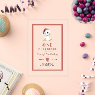 Invitations En Acrylique Un joyeux oie de Noël moderne pour un premier anni