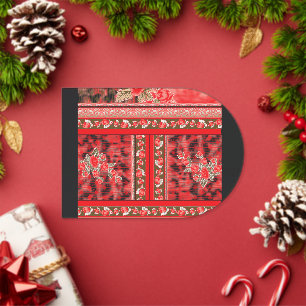 Invitations En Acrylique un motif floral rouge et vert sur fond noir