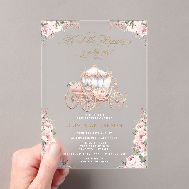 Invitations En Acrylique Un petit Baby shower Floral rose Princesse (In situ (ordinateur de poche))
