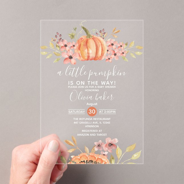 Invitations En Acrylique Un Petit Citrouille Automne Baby shower Floral Aut (In situ (ordinateur de poche))