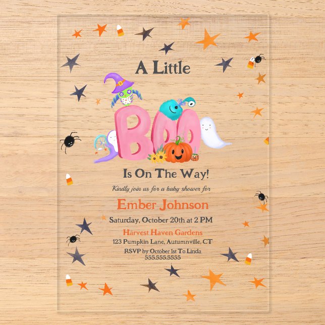 Invitations En Acrylique Un Petit Fantôme De Boo, Baby shower D'Halloween D (Recto)