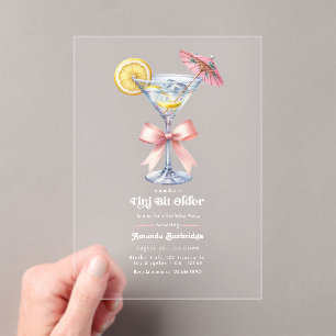 Invitations En Acrylique Un peu plus âgée Chic Pink Martini Fête d'annivers