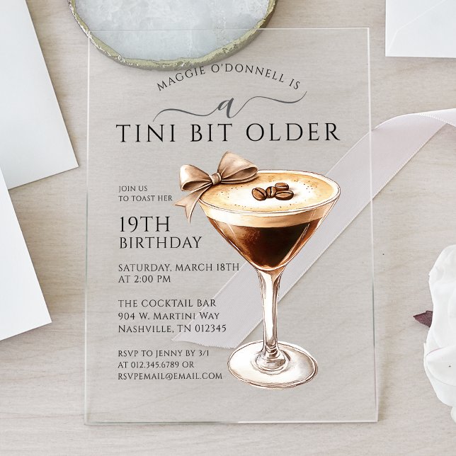 Invitations En Acrylique Un Tini Bit Ancien 19e anniversaire Espresso Marti (Créateur téléchargé)