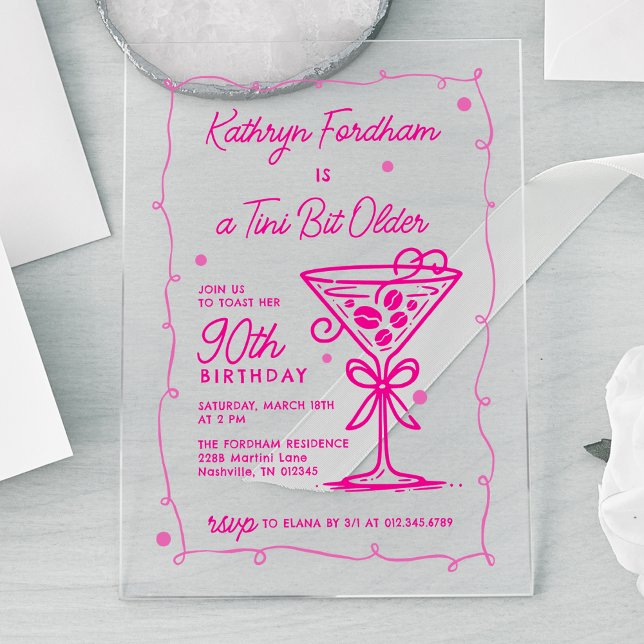 Invitations En Acrylique Un Tini Bit plus vieux Espresso Martini 90e annive (Créateur téléchargé)