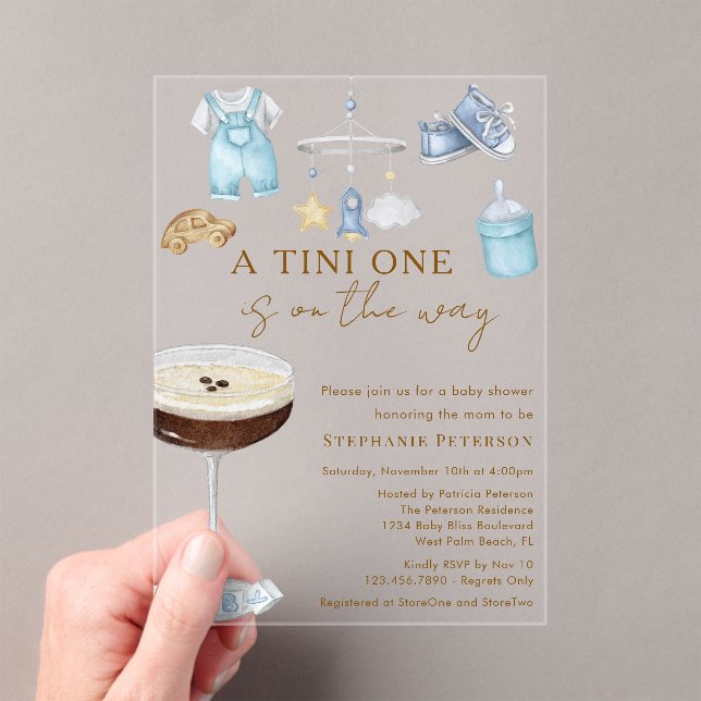 Invitations En Acrylique Un Tini Sur Le Chemin Baby shower Espresso Martini (In situ (ordinateur de poche))