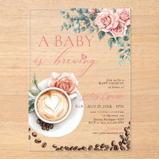 Invitations En Acrylique Une Baby Shower Romantique Café Un Bébé Est En Tra