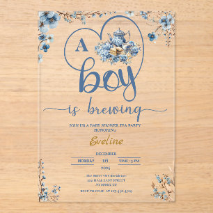 Invitations En Acrylique Une fête de thé où un garçon prépare une baby sho