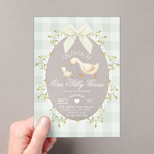 Invitations En Acrylique Une sage oie ridicule à l'arc à carreaux fille 1er