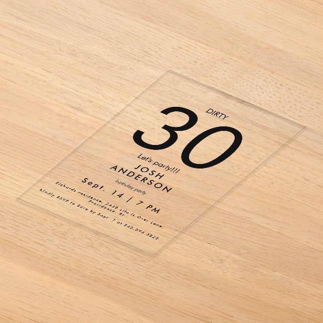 Invitations En Acrylique Upscale Dirty 30 Faisons la fête Anniversaire (Poser)