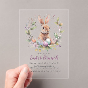 Invitations En Acrylique Vacances de Brunch de Pâques Bunny de printemps