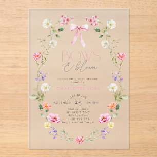 Invitations En Acrylique Vaches et fleurs Fleur sauvage Bow Baby shower ros