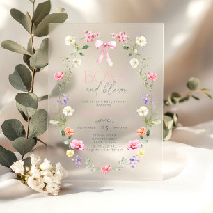Invitations En Acrylique Vaches et fleurs Fleur sauvage Bow Baby shower ros
