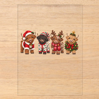 Invitations En Acrylique Vaches Highland de Noël, amis de vacances