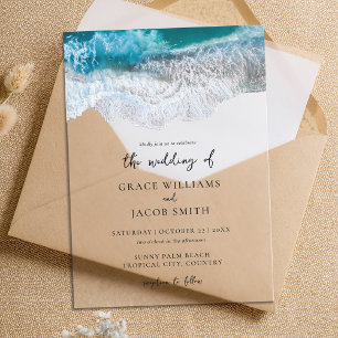 Invitations En Acrylique Vagues de l'océan bleu Mariage tropical sur la pla