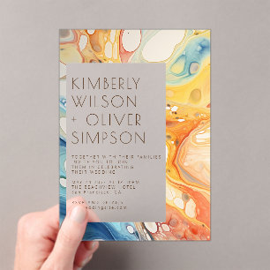 Invitations En Acrylique Vagues de mer Abstraite et pierres de sable Mariag