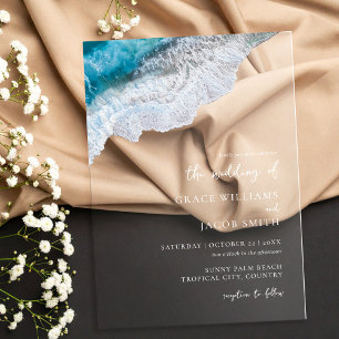 Invitations En Acrylique Vagues d'océan bleu Mariage tropical sur la plage