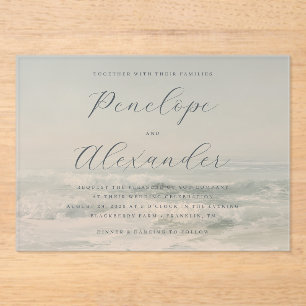 Invitations En Acrylique Vagues Océaniques Bleues Tranquilles
