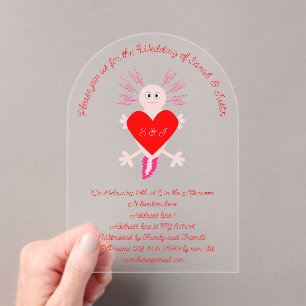 Invitations En Acrylique Valentines Jour Amour Coeur Axolotl Monogramme Mar