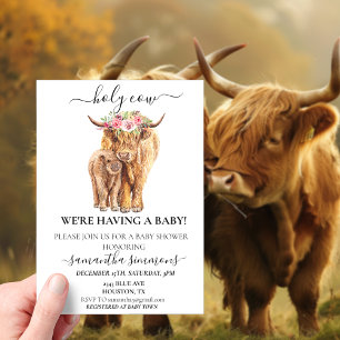 Invitations En Acrylique Veau des Highlands Sainte Vache Baby shower