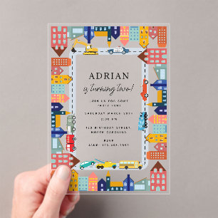 Invitations En Acrylique Véhicules de transport urbain Camion Deuxième anni