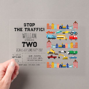 Invitations En Acrylique Véhicules de transport urbain Camion Deuxième Anni