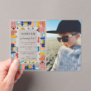 Invitations En Acrylique Véhicules de transport urbain Camion Photo d'anniv