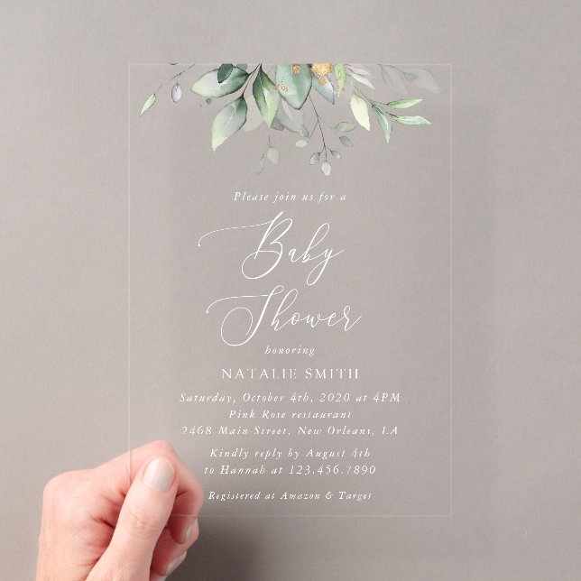 Invitations En Acrylique Verdure, Eucalyptus Feuilles, Boho, Baby shower (In situ (ordinateur de poche))