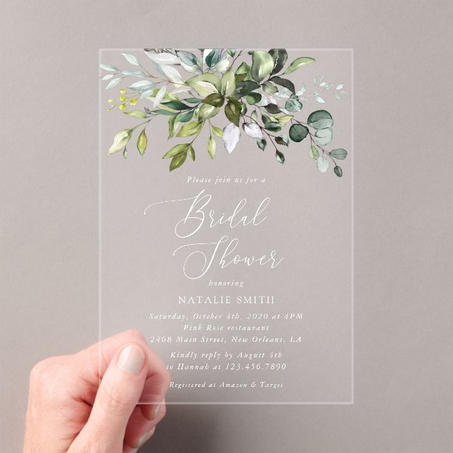 Invitations En Acrylique Verdure, Eucalyptus Feuilles, Boho, Fête des marié (In situ (ordinateur de poche))
