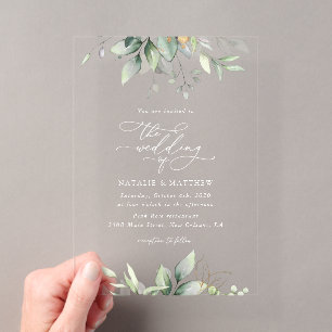 Invitations En Acrylique Verdure, Feuilles d'Eucalyptus, Mariage botanique