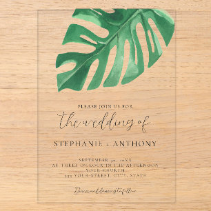 Invitations En Acrylique Verdure Tropical Feuilles de Monstera Mariage d'Ét