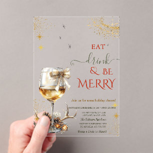 Invitations En Acrylique Verre à vin Eat Drink & Be Merry Bow