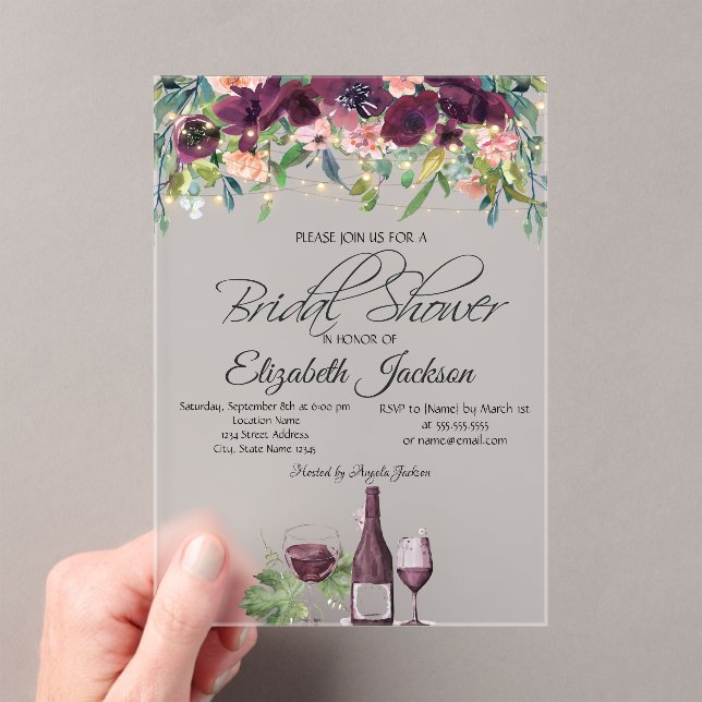 Invitations En Acrylique Verre à vin éclat Bourgogne Fête des mariées Rose (In situ (ordinateur de poche))
