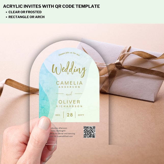 Invitations En Acrylique Verre de mer givré Code QR Abstrait RSVP Moderne (Créateur téléchargé)