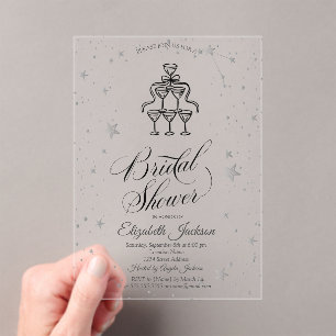 Invitations En Acrylique Verres à Champagne Étoiles Dorées Enterrement de V