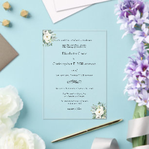 Invitations En Acrylique Vert floral blanc Mariage traditionnel