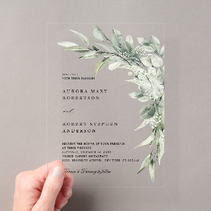 Invitations En Acrylique Vert sauge Eucalyptus Minimaliste Botanique Mariag