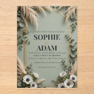 Invitations En Acrylique Vert sauge or feuille Art Déco Double Arche Acryli