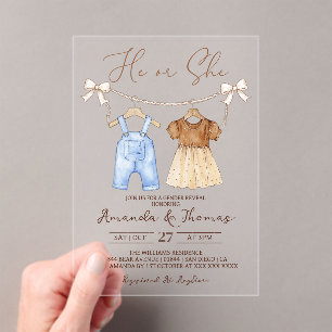 Invitations En Acrylique Vêtements de bébé Il ou Elle Révélation du sexe