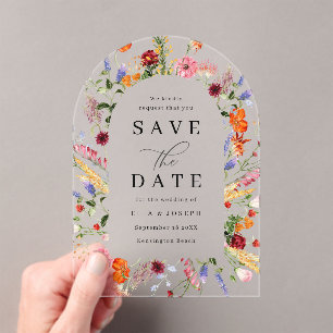 Invitations En Acrylique Vibrant Gras Mariage Fleur sauvage Enregistrer La 