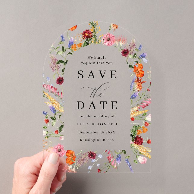 Invitations En Acrylique Vibrant Gras Mariage Fleur sauvage Enregistrer La  (In situ (ordinateur de poche))