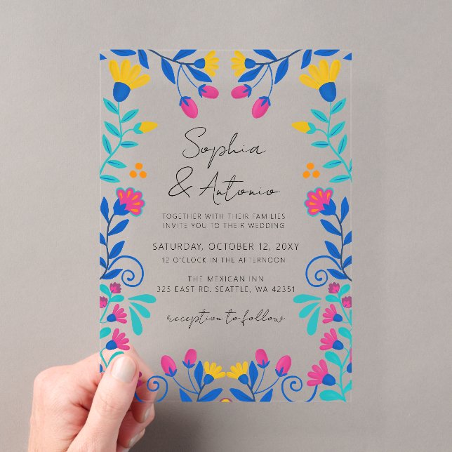 Invitations En Acrylique Vibrant mexicain Floral Fiesta Mariage (In situ (ordinateur de poche))