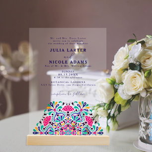 Invitations En Acrylique Vibrant mexicaine Fiesta Style Mariage arc-en-ciel