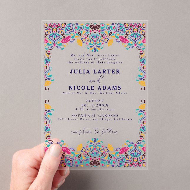 Invitations En Acrylique Vibrant mexicaine Fiesta Style Mariage arc-en-ciel (In situ (ordinateur de poche))