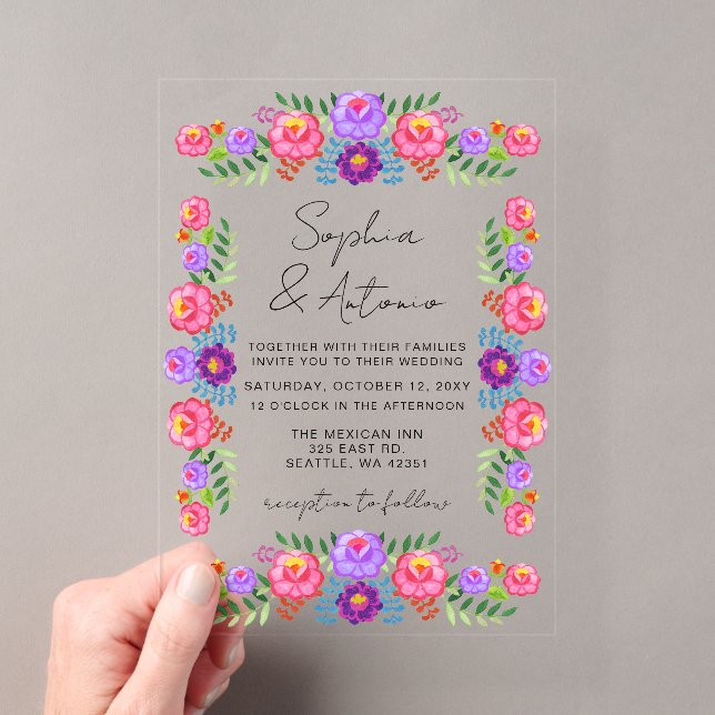 Invitations En Acrylique Vibrant Mexican Floral Fiesta Wedding (In situ (ordinateur de poche))