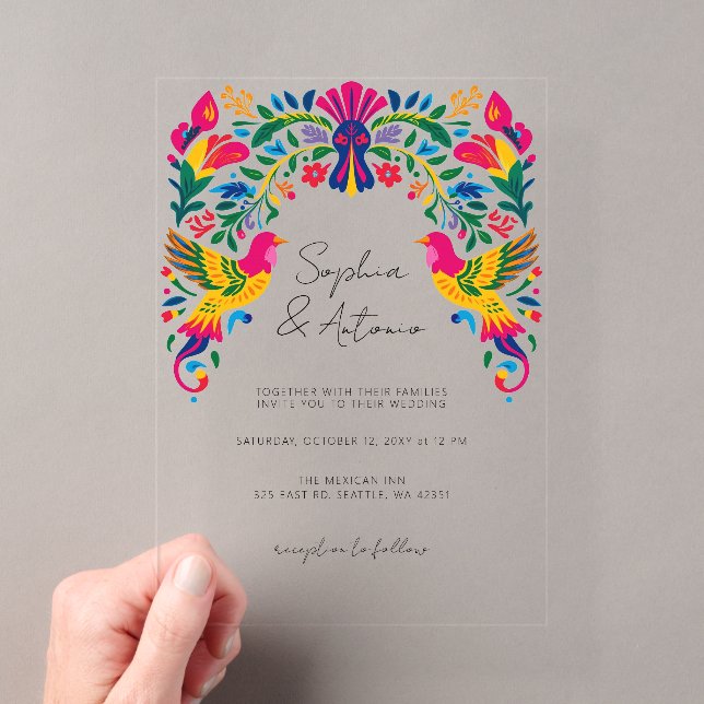 Invitations En Acrylique Vibrant Oiseaux mexicains Otomi Floral Fiesta Mari (In situ (ordinateur de poche))