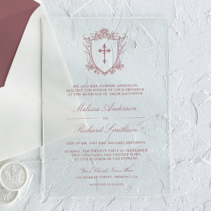 Invitations En Acrylique Victorian Dusty Rose Mariage catholique
